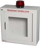 Defibrillator Cabinet - AED cabinet with Alarm and Strobe. Modern Metal Automated External Defibrillator alarmed storage wall mount case with strobe light. 180SM-14R
