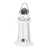 White Lighthouse Point Wood Candle Lantern