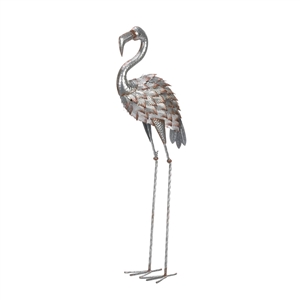 Silver And Pink Textured Feathers Flamingo Statue