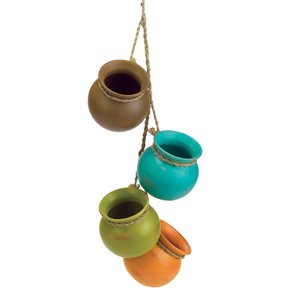 Set of 4 Dangling Mini Ceramic Cooking Pots Decor