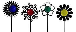 Set Of 4 Decorative Garden Stakes w/ Colored Lenses
