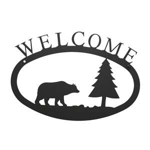 Bear & Pine Black Metal Welcome Sign -Small