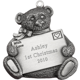Teddy Bear with Love Note Engravable Pewter Ornament