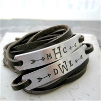 Monogram Bracelets, leather wraps, unisex