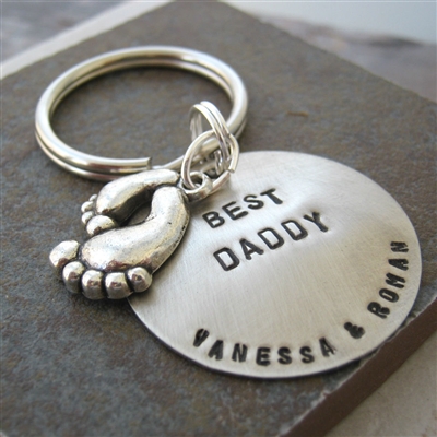 Personalized Best Daddy Key Chain with feet charm