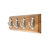 Wooden hook rack with classic nickle hooks