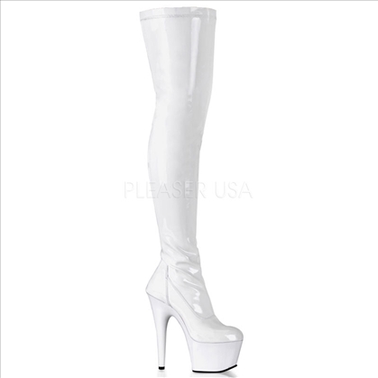 White Stretch Patent Thigh High Boots