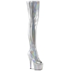 thigh high boots silver stretch. holo silver holo