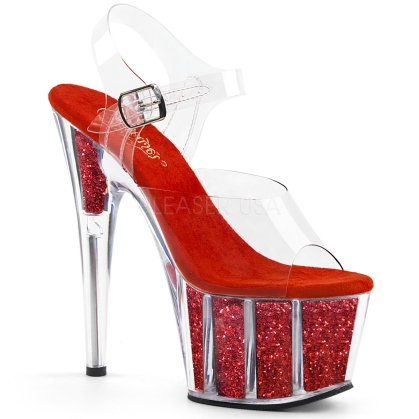 Red Glitter Filled Ankle Strap Platform Shoes