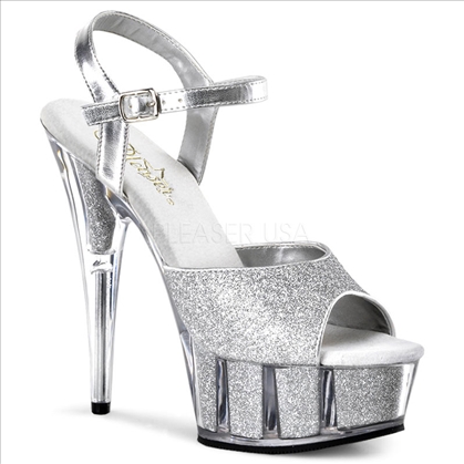 Silver Glittery 6inch Stiletto Ankle Strap Shoe