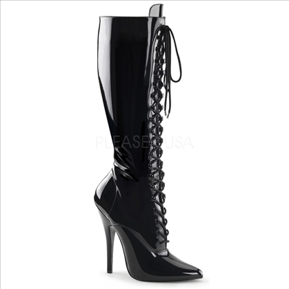 6 inch stiletto heel knee high boot with lace up