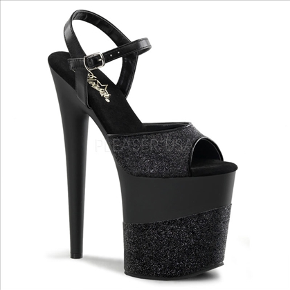 Two-tone black on black glitter 8 inch stiletto heels exotic dance shoes