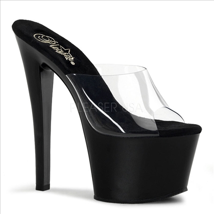 Exotic Dancer Shoes All Black Clear Vamp Open Toe