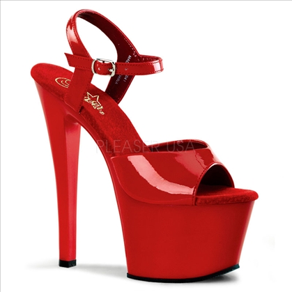Red Easywalk 7 Inch Heel Ankle Strap Exotic Shoe