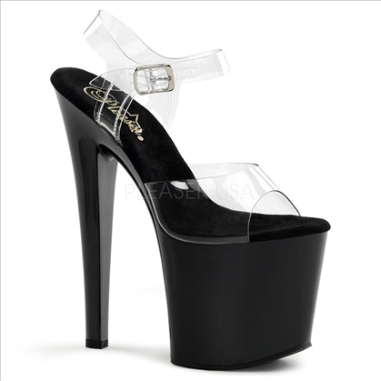 Black Tall Heel Clear Ankle Strap Stripper Shoes