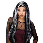 BLACK AND WHITE STREAKED LONG WIG