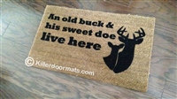 An Old Buck & His Sweet Doe Live Here Funny Custom Handpainted Welcome Mat by Killer Doormats