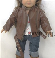 Brown Bomber Moto Jacket Faux Leather