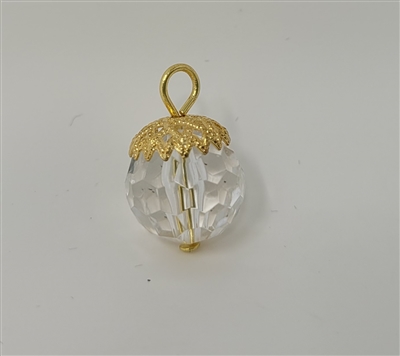 12mm Gold Filigree Capped Clear Crystal Faceted Round Acrylic Pendants, 4 ct Bag