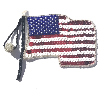 American USA Flag Beaded Sequined Sew-On Applique
