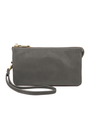 S24-5-1-005GY- LEATHER WALLET WITH DETACHABLE WRISTLET  - GRAY /1PC