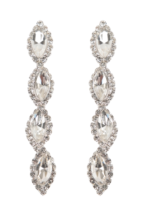 S1-8-5-28193CR-S - MARQUISE RHINESTONE LINK DROP EARRINGS-CRYSTAL SILVER/1PC