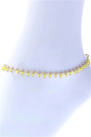A2-3-3-83539AJO-G - SEED BEAD DROP CHARM ANKLET - YELLOW GOLD/6PCS
