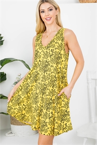 C18-A-1-D203144 YELLOW BLACK ANIMAL PRINT V-NECKLINE WITH SIDE POCKET DRESS 2-2-2-2(NOW $3.00 ONLY!)