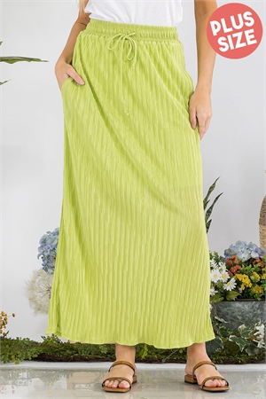 S11-2-3-S6282X-LIME PLUS SIZE CRINKLED TEXTURE BODRE MIDI SKIRT 2-2-2