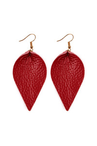 S25-8-4-HDE2205RD RED TEARDROP SHAPE PINCHED LEATHER EARRINGS/6PAIRS