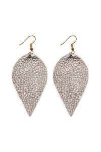 S25-8-4-HDE2205S SILVER TEARDROP SHAPE PINCHED LEATHER EARRINGS/6PAIRS
