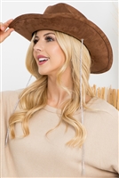 S26-4-1-HDT4023BR - FEDORA FASHION BRIM HAT WITH GLITTER RHINESTONE LACE-BROWN/6PCS (NOW $7.75 ONLY!)