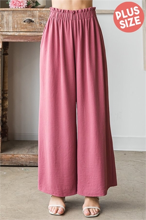S35-1-1-HM-EP6748-10X-DSTRS - PLUS SIZE PAPERBAG WAISTBAND SOLID CASUAL PANTS- DUSTY ROSE 2-2-2