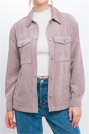 S15-2-3-LT-80123JH-GY - CORDUROY BUTTON DOWN JACKET WITH POCKETS- GREY 2-2-2 (NOW $16.00 ONLY!)