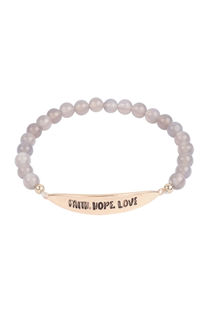 S1-1-3-MB7974GRY - FAITH,HOPE,LOVE NATURAL STONE STRETCH BRACELET-GRAY/1PC (NOW $3.25 ONLY!)