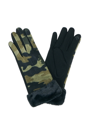 S30-1-1-MI-MG0037 - SMART TOUCH CAMOUFLAGE FAUX FUR CUFF GLOVES/6PCS