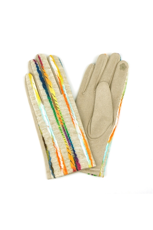S29-1-2-MG0049IV - EMBROIDERED LINE GLOVES SMART TOUCH IVORY /6PCS (NOW $4.00 ONLY!)