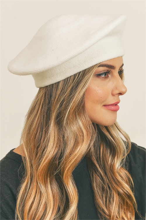 S30-1-1-MH0011CR-STRETCHY SOLID BERET ACRYLIC-CREAM/6PCS