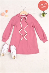 S12-12-3-PPD10712TK-MGT - KIDS SOLID LONG SLEEVE HOODIE DRESS WITH DRAWSTRING- MAGENTA 1-1-1-1-1-1-1-1