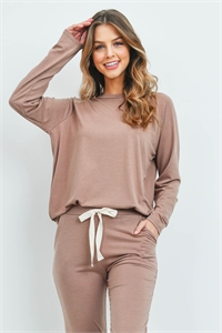 S10-4-4-PPP4015-MCN-1 - SOLID TOP AND PANTS  SET WITH SELF TIE- MOCHA NEW 0-1-1-1