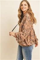 S4-2-3-PPT2012-MCBWN - LEOPARD BRUSHED HACCI PUFF SLEEVED HOODIE WITH DRAWSTRINGS- MOCHA BROWN 1-2-2-2