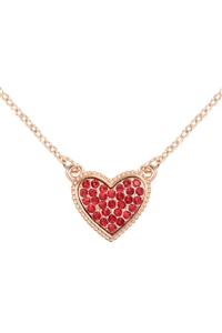 S5-6-3-VNE1240GDGDRD - VALENTINE HEART RHINESTONE PENDANT NECKLACE AND EARRING SET-RED/1PC