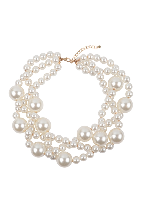 S22-9-1-WCN1069 - MULTI SIZE CLUSTER PEARL CHOKER NECKLACE-CREAM/6PCS