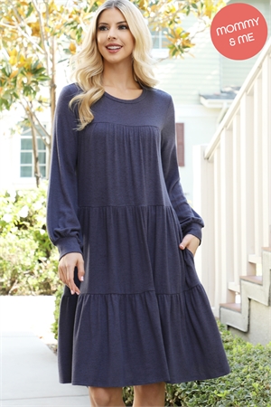 S7-7-3-YMD10064V-NVDK - PUFF LONG SLEEVE TIERED HACCI BRUSHED DRESS- NAVY DK 1-1-1-1