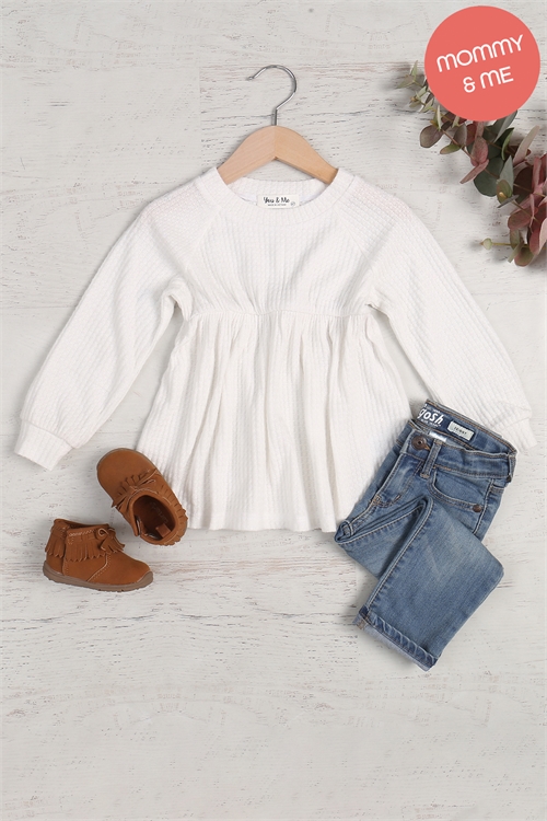 S11-14-4-YMT20077TKV-OFW - KIDS BABY DOLL WAFFLE LONG SLEEVE TOP- OFF WHITE 1-1-1-1-1-1-1-1