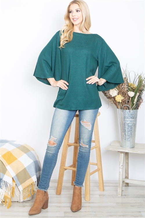 S4-9-1-YMT20091-HTGN - BOAT NECK WIDE SLEEVE BRUSHED HACCI TOP- HUNTER GREEN 1-1-1-1