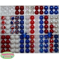 USA Theme Bubblegum Beads Bulk Mix 120pc