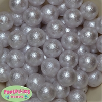 20mm White Crinkle Pearl Acrylic Bubblegum Beads Bulk