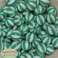 20mm Emerald Green Melon Stripe Bubblegum Beads