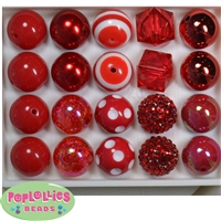 20mm Red Mixed Styles Acrylic Bubblegum Bead